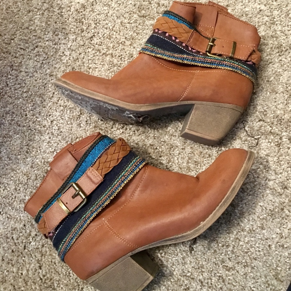 Coachella boho brown leather tribal booties